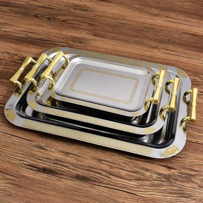 China Hot sale hotel restaurant home restaurant stainless steel serving tray hotel factory supply low MOQ suppliesbest price handle oval logo custom OEM for sale