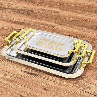 China Amazon Sales Factory Price Disposable Stainless Steel Tray Food Dish Plate Dinner Serving Hot Dish Rose Gold Food Serving Stainless Steel for sale