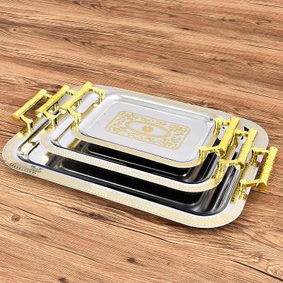 China Hot sale hotel restaurant home restaurant stainless steel serving tray hotel factory supply low MOQ suppliesbest price handle oval logo custom OEM for sale