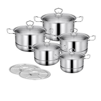 China Low Price Manufacturer 10pcs Stainless Steel Cookware Pot Viable Hot Pan Sets Metal Logo OEM Custom Nonstick Frying Pan for sale