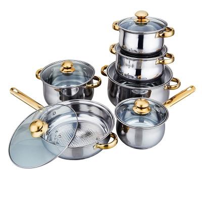 China South Africa Best Viable Hot Sales Price Manufacturer 12PCS Stainless Steel Cookware Sets Cooking Pots and Pans Non-Stick Pan OEM for sale