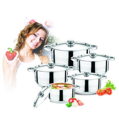 China Low Price Manufacturer 10pcs Stainless Steel Cookware Pot Viable Hot Pan Sets Metal Logo OEM Custom Nonstick Frying Pan for sale