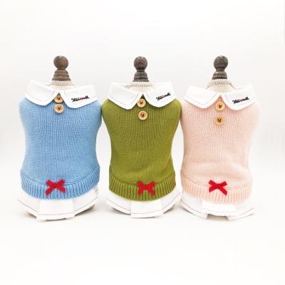 China 2021 Popular Custom Cotton Fabric Pet Sweater Dog Knitted Shirt Pet Green Pink Blue Knitted Skirt Viable for sale