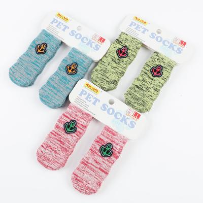 China Pet Accessories Stocked Sea Anchor Embroidered Waterproof Label Pet Socks For Outdoor Pet Walking for sale