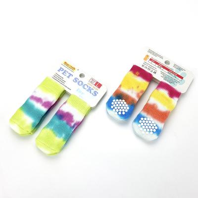 China Popular 100% Cotton Stocked Tie-Dye Style Knitting Dog Shoes PVC Foot Massage Non-Slip Non-Scratch Dog Shoes Pet for sale