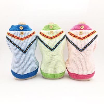 China Stocked 2021 Popular Solid Pattern Cotton Fabric Ethnic Customs Knitted Pet Clothes With Embroidery And Buttons For Outdoor Pet for sale