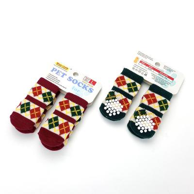 China Viable Hot Sale Custom Pure Cotton Geometric Pattern Knitted Warm Dog Socks For Dogs Indoor Floor Foot Massage Non-slip Socks for sale