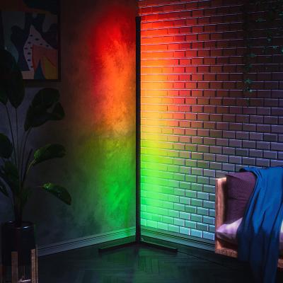 China Modern Simple Black Adjustable RGB Color Changing Mobile Phone Floor Stand Remote Control Led Lamp Corner Light for sale