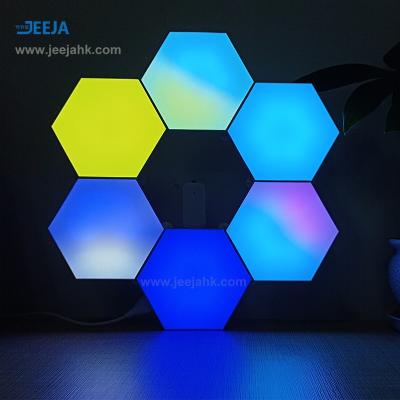 China DIY Smart Home Hexagon Lights USB RGB Wifi Tuya Colorful Hexagon Led Lights Sync Alexa Google Voice Control Music With Outdoor for sale