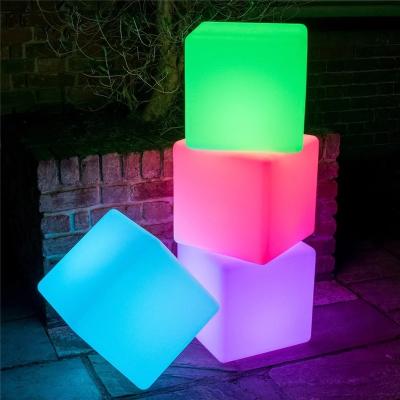 China Modern JEEJA LED Light 16 Inch RGB Colors Dimming Cube Chair With Remote Control And Rechargeable Glow IP65 Waterproof Furniture for sale