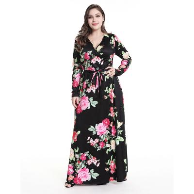 China 2020 New Design V-Neck Floral Print Anti-Static Good Quality Women Plus Size Dresses for sale