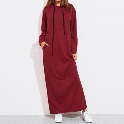 China Hot Sale Anti-wrinkle OEM Pockets Pullover Plain Women Hoodies Long Sleeve Hoodies Dress for sale