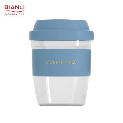 China Wholesale Custom Unbreakable Transparent Recycled Glass Clear Coffee Mugs Stocked Borosilicate 400ml Sports Mugs With Lid for sale