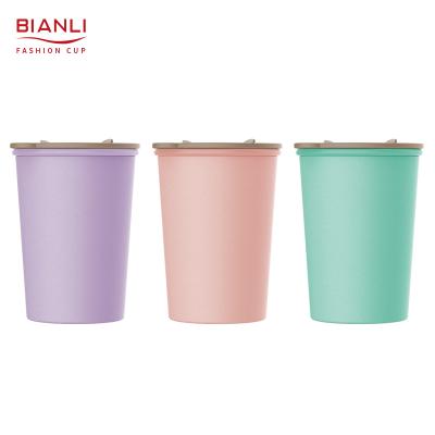 China Custom Printing Sustainable Wheat Straw Travel Mug Double Wall Plastic Biodegradable Reusable Coffee Cup for sale