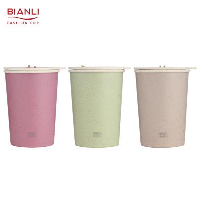 China Sustainable Biodegradable Cute minimalist Nordic Travel Double Wall Recyclable Wheat Straw Cups Of Coffee for sale