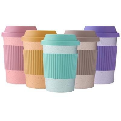 China Customized Eco Print Portable Double Wall Coffee Travel Viable Plastic Reusable Biodegradable Pink Mug for sale