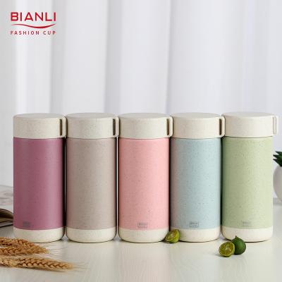 China OEM 230ML ODM Wheat Straw Biodegradable Double Wall Reusable Sustainable Cute Portable Coffee Cups Plastic for sale