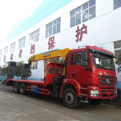 China TRUCK SHANQI CRANE 20 ton flatbed truck with 12 ton crane for transporting excavator, construction machinery etc. for sale