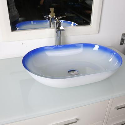 China Eco-friendly Bathroom Tempered Glass Vessel Sink Face Wash Art Basin for sale