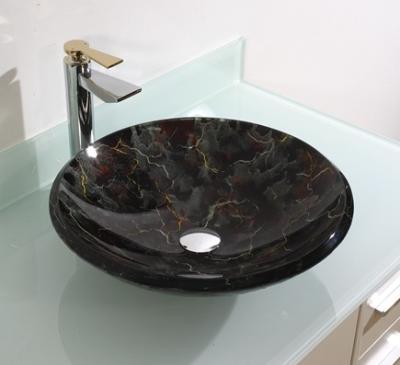 China Eco-friendly Glass Pedestal Sink Series Tempered Glass Countertop Wash Basin And Waterfall Faucet HL03 for sale