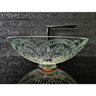 China Easy Clean Clear Glass Basin Art Worktop Basin Bathroom Clear Glass Crystal Sink for sale