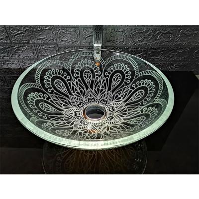 China Easy Clean Art Sink Basin Crystal Diamond Art Basin Bathroom Sink Tempered Glass Vessel Sink for sale