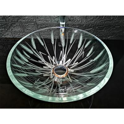 China Easy Clean Transparent Countertop Arts Round Shape Glass Sink for sale