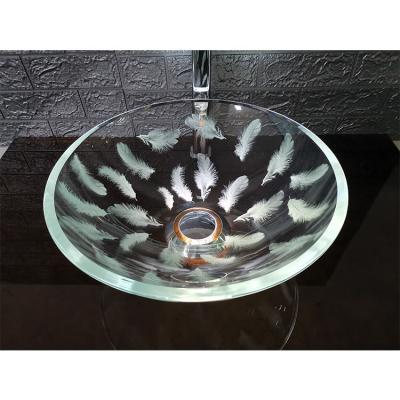 China Easy Clean Countertop Art Glass Basin Round Transparent Crystal Glass Wash Basin Bathroom Sink for sale