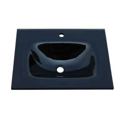 China Eco-friendly Tempered Glass Vanity Basin Bathroom Countertop Black Rectangular Sink for sale