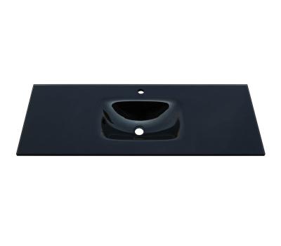 China Modern Black Double Bowl Glass Vanity Basin Bathroom Countertop Sink for sale