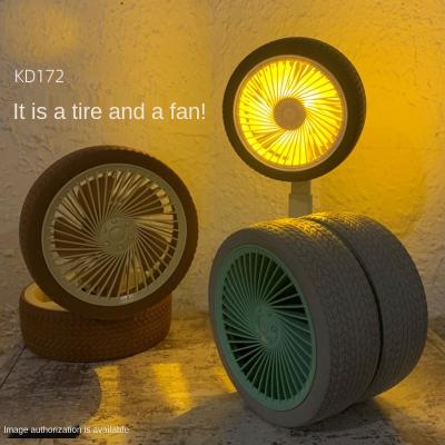 China Summer Luminous Creative Novelty Male Student Dormitory Office Desktop Lighting Tire Fan USB Retractable Folding Electric Fan for sale