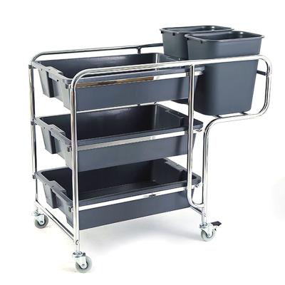 China Eco-frinendly High Quality Black Plastic 3-Tier WASET Hotel Trolley Cart with Strong Bearing for Restaurant Service and Commercial Use for sale