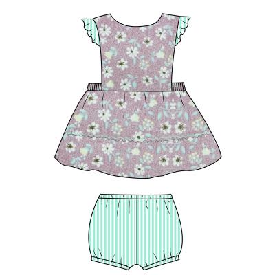 China Customizable Plus Size Kids Clothing Baby Clothes Girls Floral Sleeveless Summer Dress Set Boutique Kids Shorts Set for sale