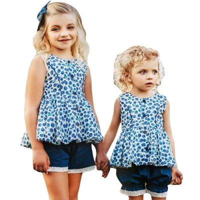 China High Quality Woven Sister Outfit Kids Outfits Baby Clothing Sets Girls Sister Outfit Kids Shorts Summer Set Floral Boutique for sale