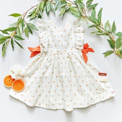 China 2022 Washable New White Flutter Sleeve Dresses Polka Dot Girl Clothing Bowtie Girls Twirl Dress O-Neck Baby Dress Skirts for sale