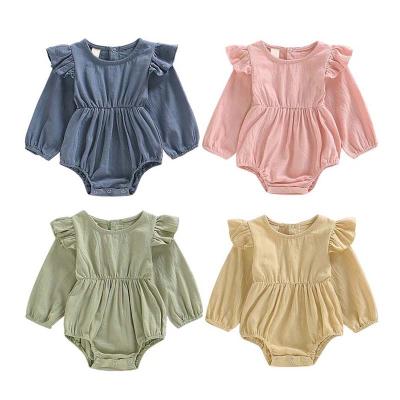 China Lovely Infant Clothes Children's Overalls Rompers Long Sleeve Plaid Little Girl Shorts O-Neck Children's Jumpsuit for sale