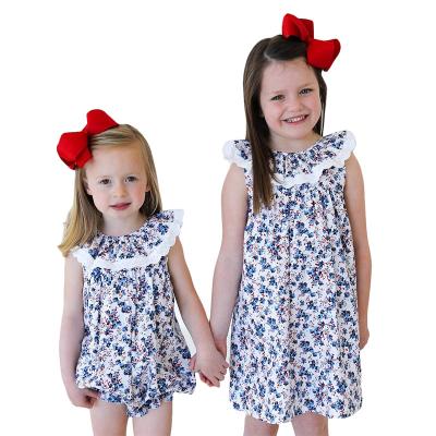 China 100% Cotton Clothes Girl's Twin Onsies Rompers Flower Print Jumpsuit Summer Toddler Infant Short Sleeve Baby Girl Onsies for sale