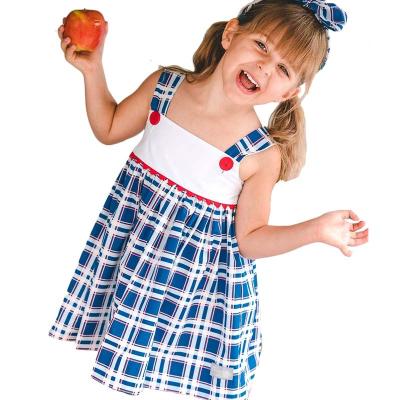 China High Quality Washable Baby Kids Dresses Birthday Party Girl Dress Suspender Skirt Blue Plaid Girl Clothes Boutique for sale