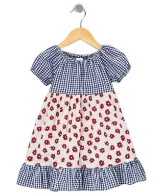 China Washable summer patchwork kids baby clothes soft party wear printed plaid quilted dress for kids girl boutique for sale