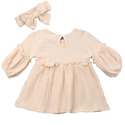 China New Washable Eco-Friendly Autumn Fall Long Sleeve Girls Dresses Cozy Girl O-Neck Headband Baby Kids Dress Boutique for sale