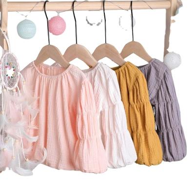 China Little Kids Spring Breathable Long Sleeve Tops Clothes Solid Color Blow Sleeve Girls Blouse Top Breathable Clothing For Baby Kids for sale