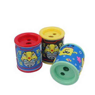 China Custom Printing Silicone Factory Student Stationery Silicone Protective Sleeve Case 2 Holes Cartoon Kids Pencil Sharpener for sale