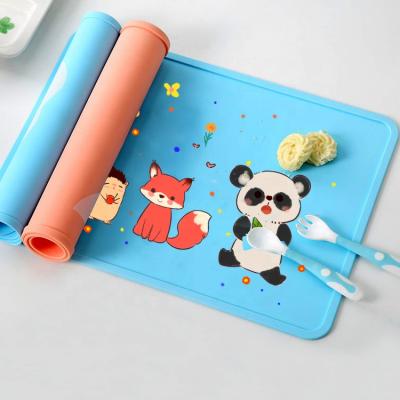 China Viable Existing Custom Silicone Toddler Grade Logo Pattern Anti Slip Food Mold Food Coloring Place Mat for sale