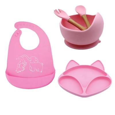 China Wholesale BPA Free Food Grade Silicone Travel Bowl Baby Dinner Bib Bowl Spoon Set and Feeding Dish for sale