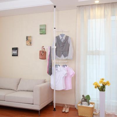 China Modern Portable Telescopic Clothes Rack Metal Industrial Pipe Clothes Rail Heavy Duty Clothing Rack Clothes Floor Rack for sale