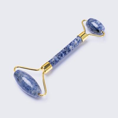 China Whitening High Quality Smoothy Surface Natural Stone Blue Crystal Facial Massage Jade Roller For Anti aging for sale