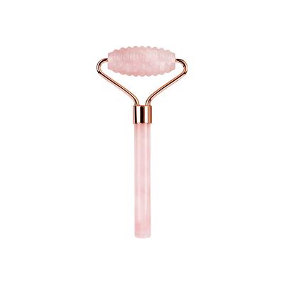 China Whitening Customized Logo High Quality 100% Natural Authentic Rose Quartz Spikey Jade Roller For Face Massage for sale