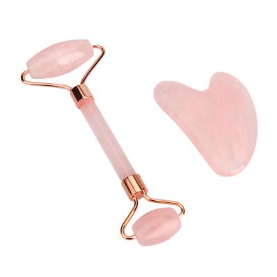 China Whitening Beauty Products Gemstone Pink Jade Roller And Gua Sha Set With High Quality for sale