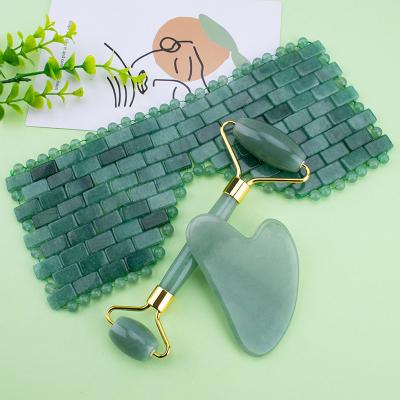 China Whitening Amazon Hot Sale 3in 1 Natural Stone Green Aventurine Jade Roller Gua Sha Jade Eye Mask For Facial Massage for sale