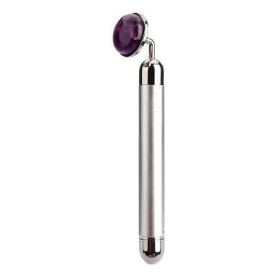 China Skincare Products' Absorb Natural Jade Stone Amethyst Vibrator Facial Roller Zinc Alloy 24K Electronic Energy Beauty Bar for sale